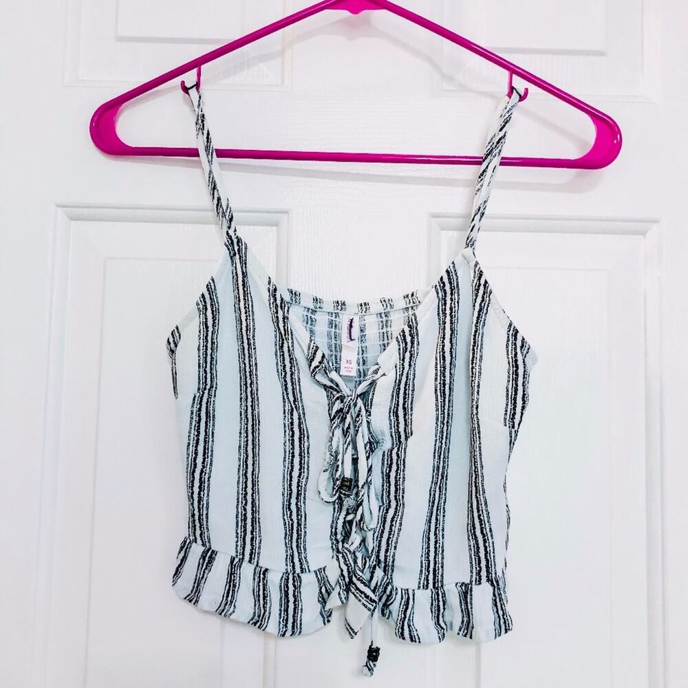 XHILARATION • Striped Babydoll Ruffled Crop Tank Top